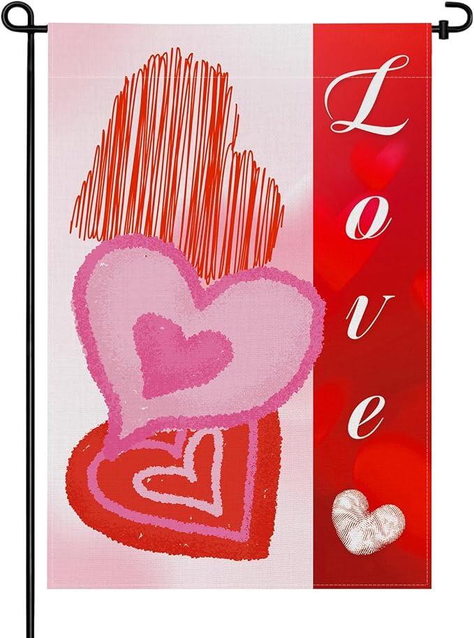 pretty_jessie Valentines Day Garden Flag 12x18 Inch Double Sided, Love Hearts Burlap Yard Flag Anniversary Patio, Porch, Backyard Outdoor Decorations