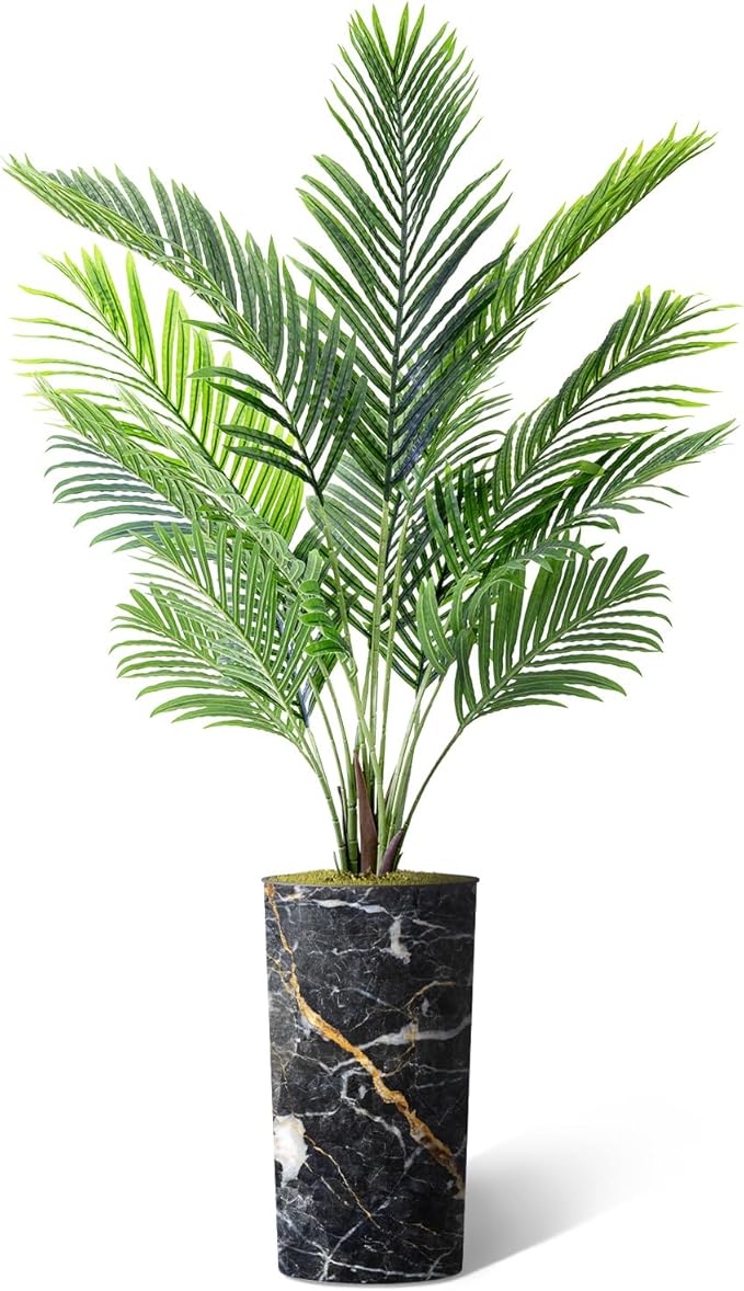 Artificial Tree in Modern Granite Effect Planter, Fake Areca Tropical Palm Silk Tree for Indoor and Outdoor Home Decoration - 66" Overall Tall (Plant Pot Plus Tree)