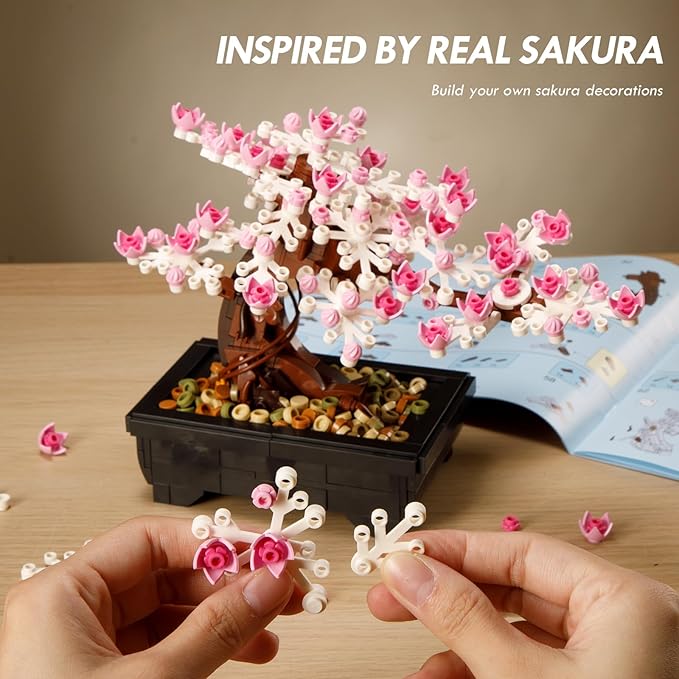 Vamuss 3-In-1Le-go Bonsai Tree Building Set,Cherry Blossom Tree Building Set,DIY Plant Model Botanical Collection Design Kit for Adults,Creative Gift for Home Décor and Office Art