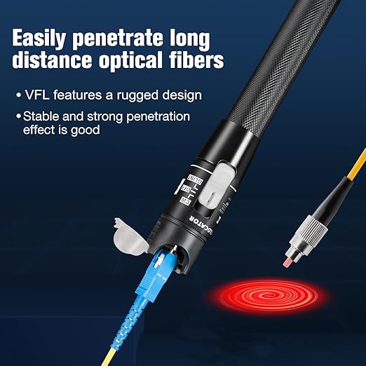Visual Fault Locator,80-100KM Fiber Optic Cable Tester Meter, VFL Red Light Pen Light Source Testers(Black)