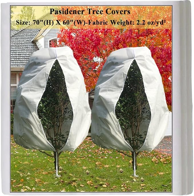 Pasidener Plant Covers Freeze Protection 2 Packs 70" x60" 2.2oz Tree Covers Frost Plant Covers Freeze Cloth for Outdoor Plants with Zipper Drawstring