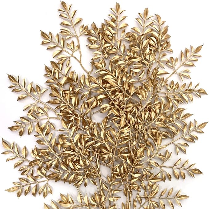 CATTREE Gold Leaves Branches Artificial Plants for Christmas Decor 30" Tall 2 Pack, Fake Shrubs Simulation Golden Leaf Faux Indoor Outdoor Planter Filler Hotel Hall Wedding DIY Decoration