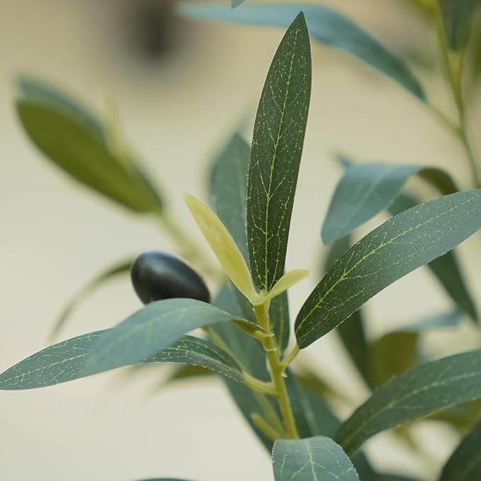 OAKRED Artificial Olive Tree 5FT Faux Olive Tree - Adjustable Branches UV Resistant with Brown Taper Planter and Pebbles - Faux Plants Indoor for Living Room, Office Decor and Bedroom
