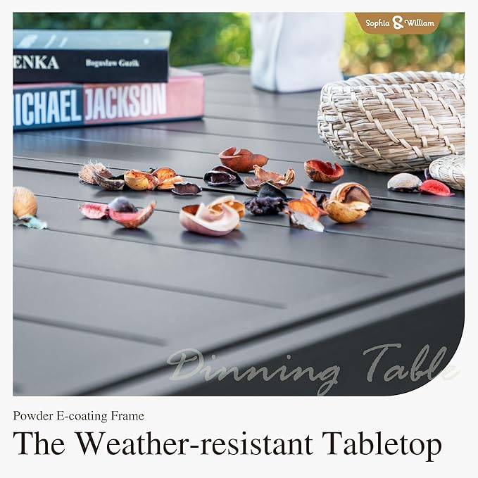 Sophia & William Black Expandable Patio Table Metal Outdoor Dining Table with E-Coating for 6-8 Person Lawn Garden Deck Rectangular Extendable Table