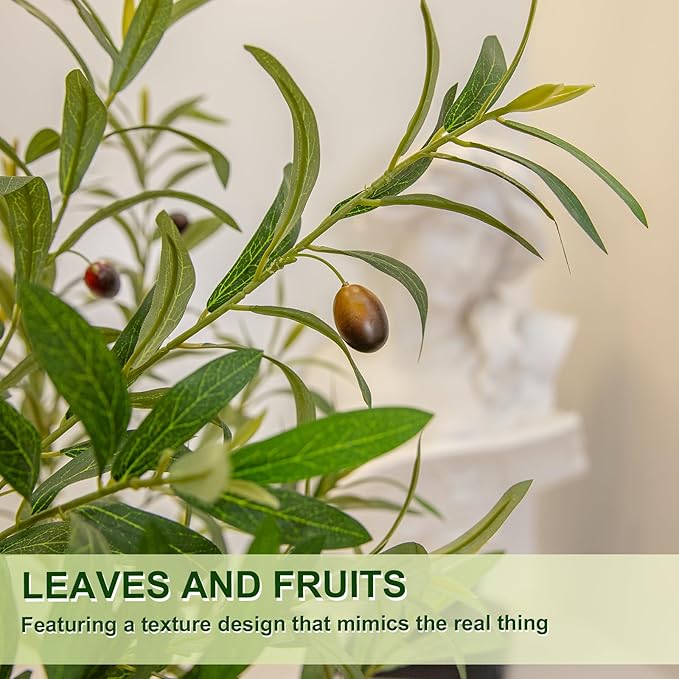 Olive Tree Artificial Indoor, 8FT Tall Faux Olive Tree with 16in Round White Planter, Artificial Plants with Natural Wood Trunk and Lifelike Fruits for Home Office Decor