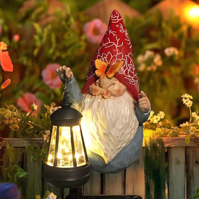 HONGLAND Gnomes Figurines Fence Hugger Solar Fence Lights Outdoor Hanging Decor Porch Tree Decorations Yard Ornaments Funny Gifts for Mom Women