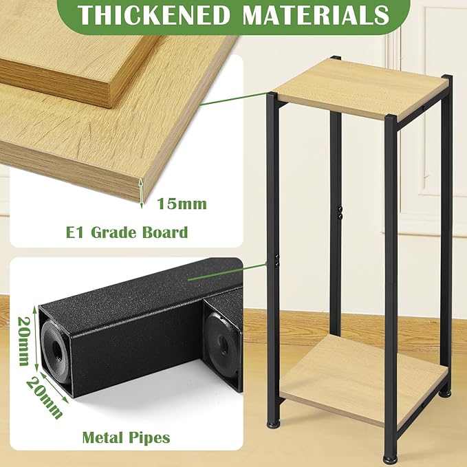 Dipion Tall Plant Stand Indoor,31 Inch Plants Stands,2 Tier Metal Plant Stand with Heavy Duty Wood,Yellow Oak and Black