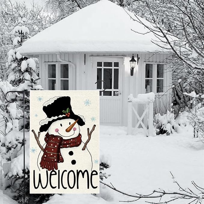 Snowman Snowflake Garden Flag 12x18 Inch Small Double Sided Burlap Vertical,xmas Winter Welcome Holiday Christmas Decorations Yard Lawn Outdoor Decorative Banner