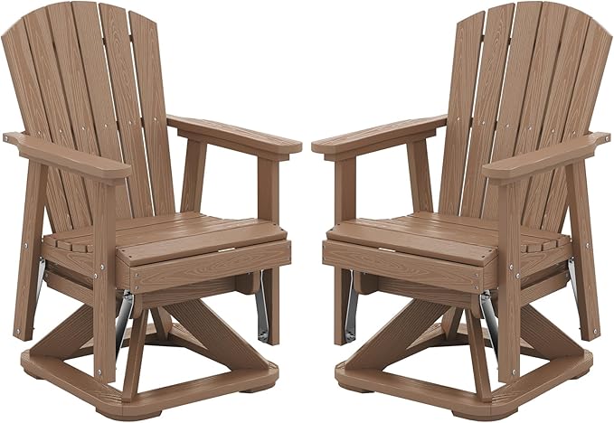 SERWALL Adirondack Swivel Glider Chair, HDPE Patio Glider Set of 2, All-Weather Glider Chair for Porch, Balcony, Wood Brown