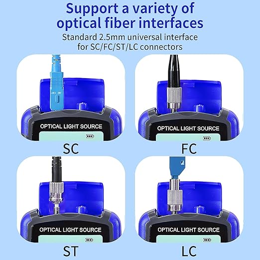 Rechargeable Fiber Optic Light Source A-MC1315 Fiber Optic stabilized Light Source RJ45 Network Testing Single-Mode Dual wavelength 1310 1550nm Suitable for SC/FC/ST/LC Interface with 1 FC-LC Adapter