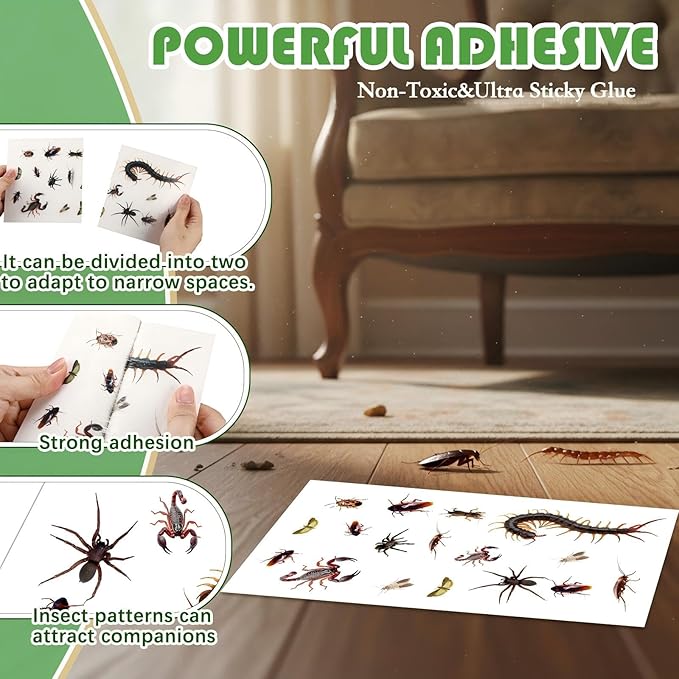 Qualirey 30 Pcs Cricket Insect Glue Traps Extra Sticky Non Toxic Mouse Glue Traps with Printed Insect to Lure Pests for Kitchen Bathroom Garage Indoor Bug Cockroaches Scorpions (One Piece Style)