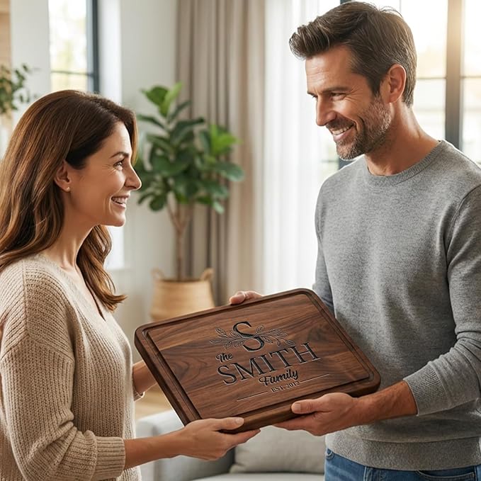 Personalized Cutting Board for Couples, Custom Wood Chopping Boards for the Kitchen, Birthday, Housewarming, Wedding, Anniversary, Bridal Shower, Engagement and Valentine, Meaningful Gift
