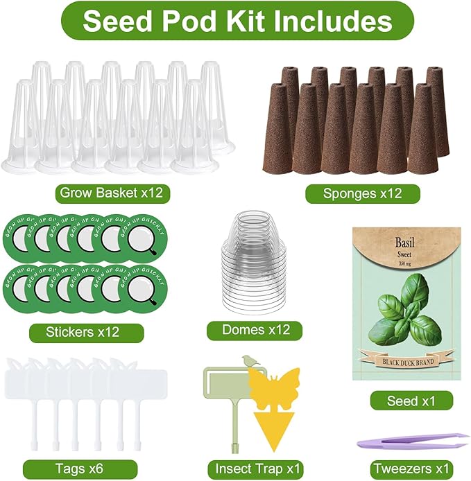 12-Pod Basil Herb Seed Pod Kit for AeroGarden, iDoo, Ahopegarden Hydroponic Growing System, 350mg Seeds