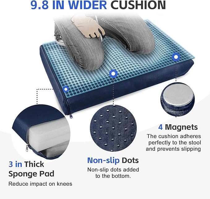 Garden Kneeler and Seat with Upgraded Wide & 3" Thick Kneeling Pad, Heavy Duty Garden Stool with 2 Large Tool Bags, Portable Bench for Weeding, Gardening Gifts for Women, Men, Seniors, Blue
