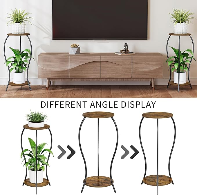 VYUOL Plant Stand Indoor,2 Tier Round Potted Holder Stand,Flower Pot Stand,Plant Supports Rack,Corner Plant Shelf for Planter Garden Balcony Patio Living Room