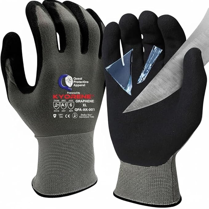 Quest Protective Apparel Cut Resistant Work Gloves (ANSI A1) – Lightweight Graphene Gloves for Gardening,DIY,Mechanical & General Handling – Breathable Grip Gloves for Men & Women – X-Large,Case of 72