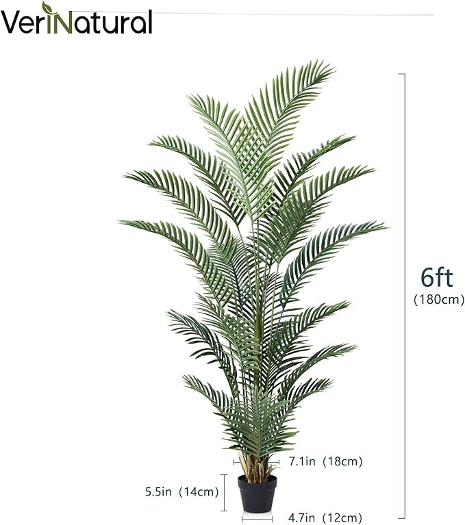 VeriNatural Artificial Palm Tree 6FT Tall Palm Trees UV Resistant Fake Plant Large Potted Faux Tropical Areca Palm Floor Plants for Indoor Outdoor Home Living Room Porch Patio Decor 2 Pack, VN125