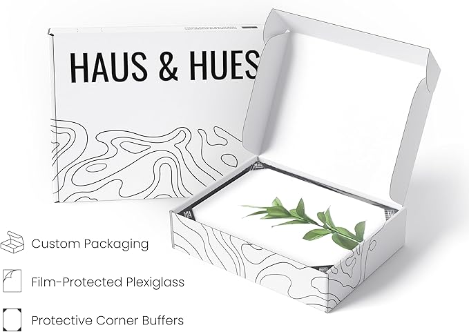 HAUS AND HUES Plant Wall Art - Set of 4 Green Plant Pictures Collection, Botanical Prints, Sage Green Leaves Paintings, Minimalist Wall Decor (11x14, Black Frame)