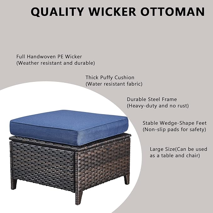 Rilyson Wicker Patio Furniture Set - 7 Piece Rattan Outdoor Sectional Conversation Sets with 2 Rocking Swivel Chairs,2 Ottomans,1 Sofa,1 Loveseat and 1 Coffee Table for Porch Deck(Brown/Blue)
