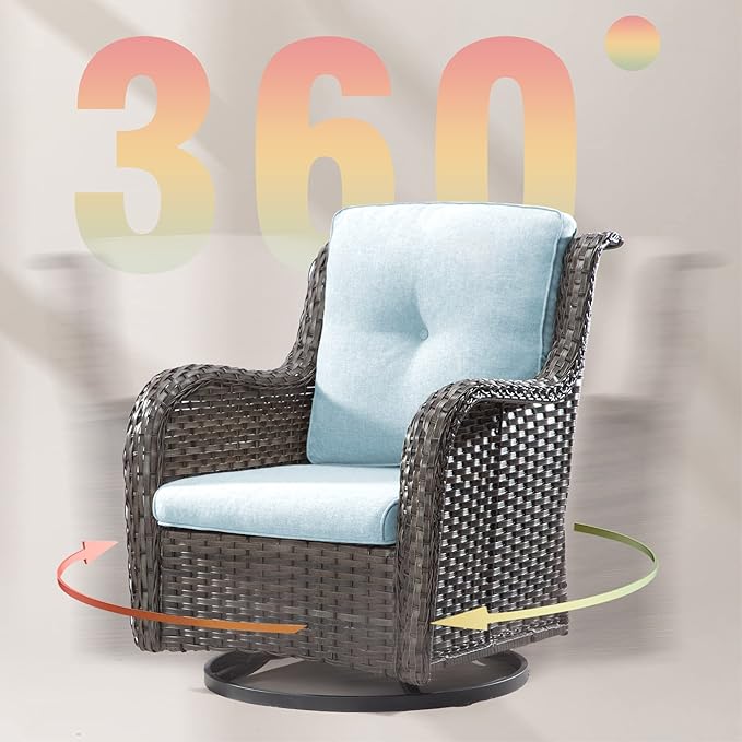 Joyside 6 Piece Wicker Patio Furniture Set, Outdoor Swivel Rocker Patio Chairs with High Back, Deep Seating, Wide Armrest, Thickened Cushions, Outdoor Furniture for Deck, Porch Use
