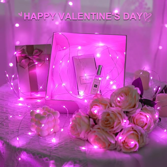JMEXSUSS 2 Pack Pink Fairy Lights Battery Operated, Total 66ft 200 LED Twinkle String Lights with Remote, 8 Modes Valentine Lights for Bedroom Christmas Tree Anniversary Indoor Valentine's Day Decor