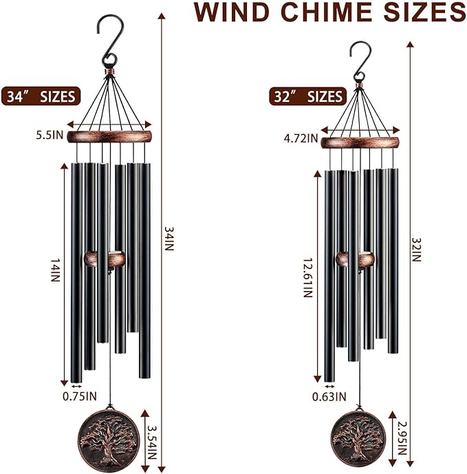 Gabzart Memorial Wind Chimes for Outside, Sympathy Gifts for Loss of Loved One, Memorial Gift for Loss of Mom Dad Grandparent, Vintage Tree of Life Deep Tone Windchimes Outdoor (DIY 34" Tree of Life)