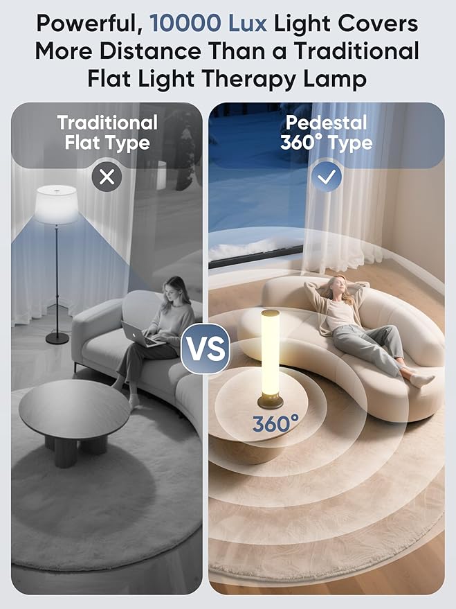 OYADISIIOP Light Therapy Lamp 10,000 Lux Happy Therapy Light with Remote, 2-in-1 Pedestal to Tabletop Lighting, Full Spectrum Daylight Lamp with Adjustable Color/Brightness/Timer, Memory Function, 24W