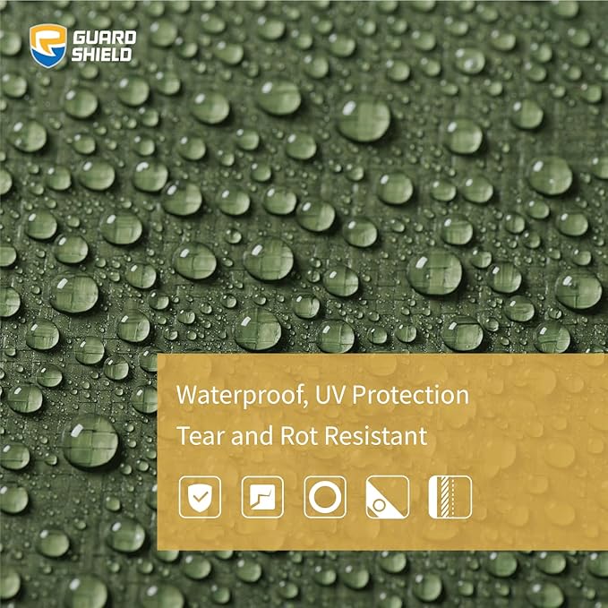 GUARD SHIELD Round Tarp 8 Feet Waterproof Heavy Duty Circle Tarps for Under Pool Green/Silver Multi Purpose Circular Outdoor Cover