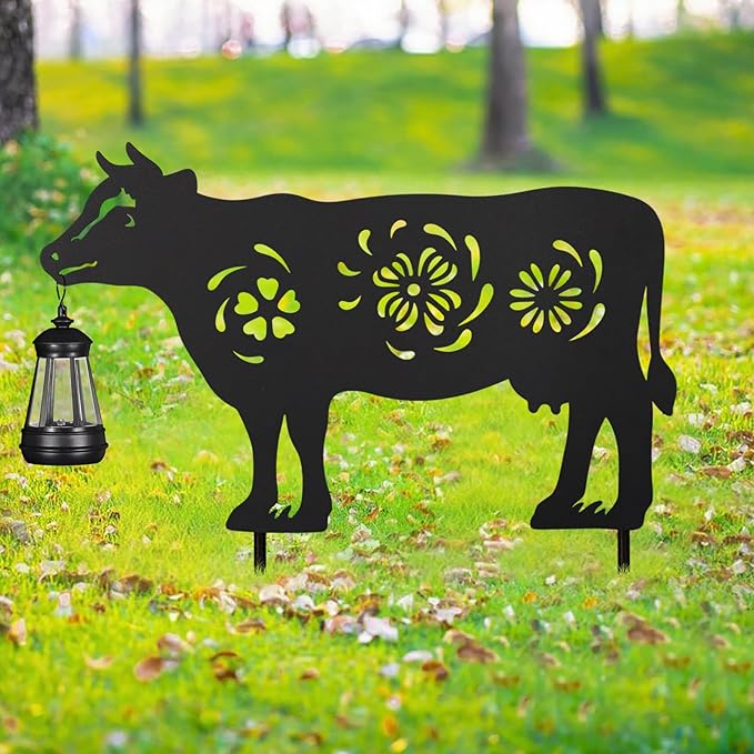 2Pack Solar Outdoor Garden Lights Stakes Solar Metal Flower Cow Lawn Deco Statue Patio, Outdoor Decor, Garden Decorations, Lawn Ornaments