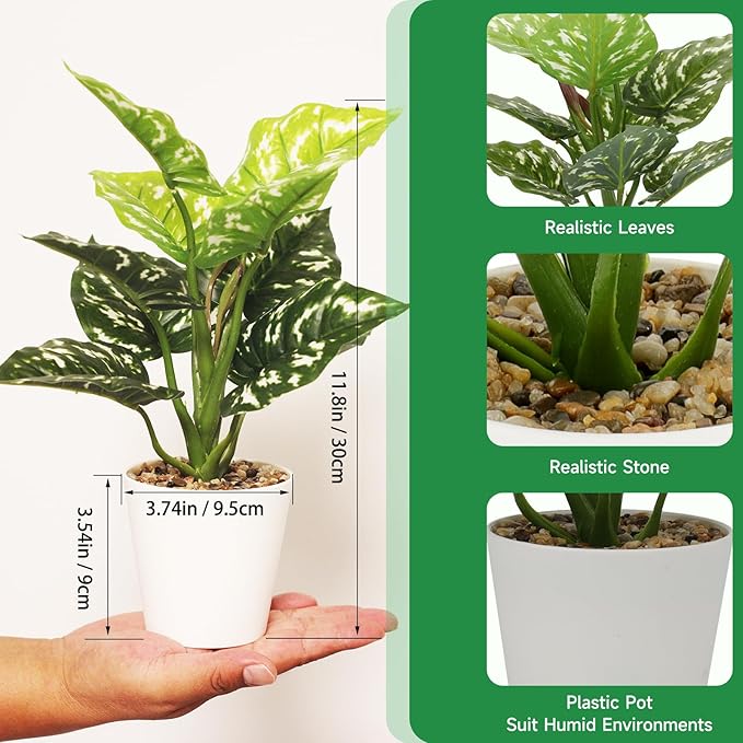 HNCSDD 11.8 Inch 3 Pcs Small Fake Plants Artificial Potted Plant Indoor Faux Tropical Plant for Home Office Table Shelf Desktop Décor