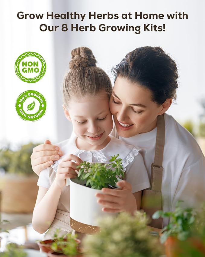 Indoor Herb Garden Kit with 8 Heirloom Seeds - Complete Windowsill Planter Starter Set, Unique Gardening Gift for Women Men, DIY Kitchen Herb Garden for Beginners, Plant Lovers, Mom, Friends