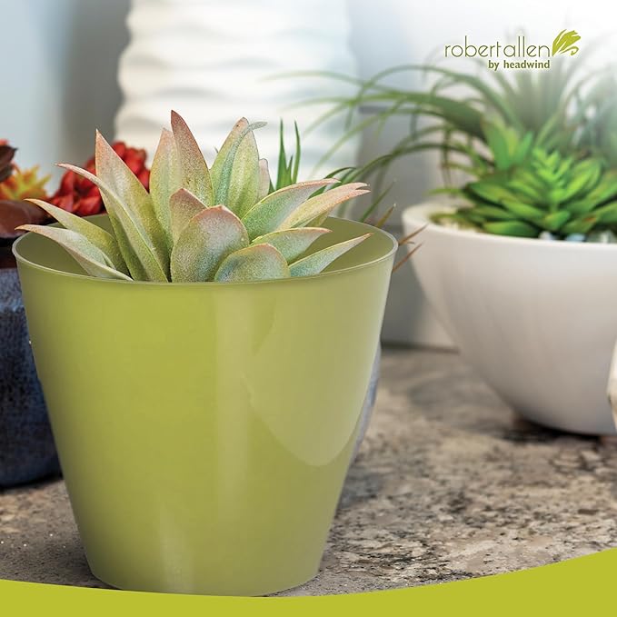 Headwind Charlevoix Planters – 8" 2 Pack Plastic Plant Pot in Meadow Green, Indoor & Outdoor Pots for Plants with Drillable Drainage Hole, Decorative Plant Pot, Flower Pots Outdoor for Garden