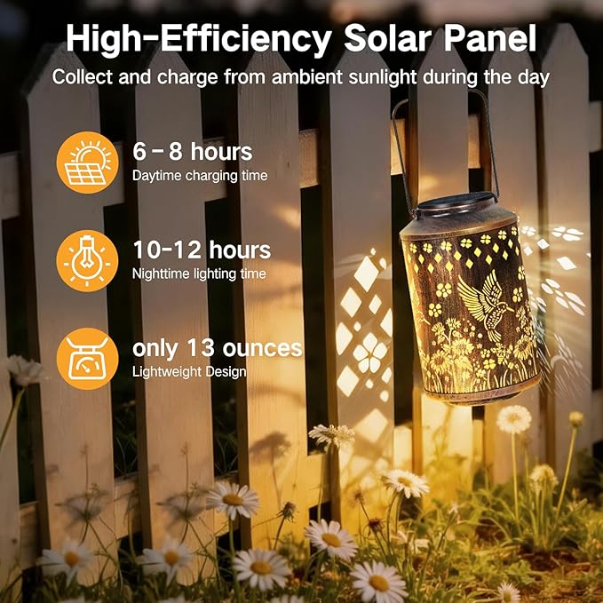 OUTONLIFE Hummingbird Outdoor Solar Lanterns, Waterproof Metal Hanging Solar Lights for Outside Yard, Garden, Patio, Lawn, Pathway Decorations, Birthday Gifts for Women Mom Grandma
