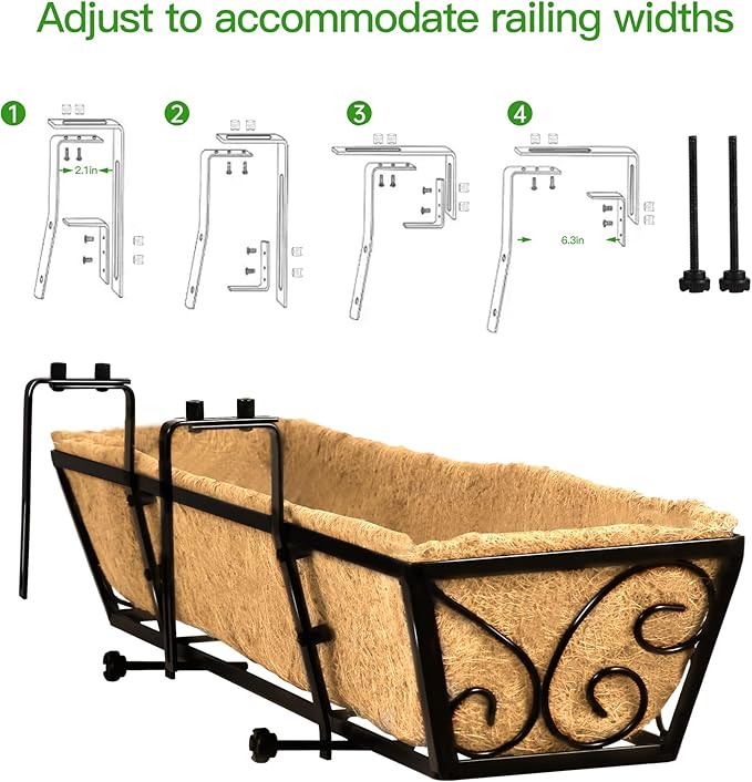 Y&M 30 Inch Window Deck with Coco Liner, Fence Metal Hanging Flower Planter Window Basket Deck Railing Planter Boxes for Outdoor Garden Lawn-Butterfly, 6pcs
