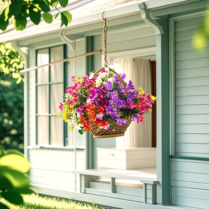Grunyia Outdoor Artificial Flowers UV Resistant - Realistic Faux Floral Arrangements for Garden, Patio, Porch Décor - All-Weather Fade Proof & Low Maintenance (12 Pack, Mixed Styles)