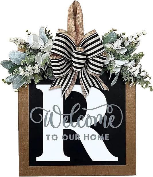 Last Name All Year Wreath, for Front Doors, Spring, Fall, 26 Last Name Letters All Year Round Wreaths, Suitable for Wedding Decorations, Home Porches, Farmhouses, Yards, Garden Decorations, Gifts (R)