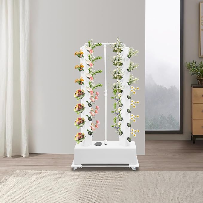 Hydroponics Growing System Kit,56 Pods Vertical Indoor Garden Planter Germination Kit, Indoor Herb Garden with Wheels, Plant Germination Kit for Vegetable Fruit (White 56pods)