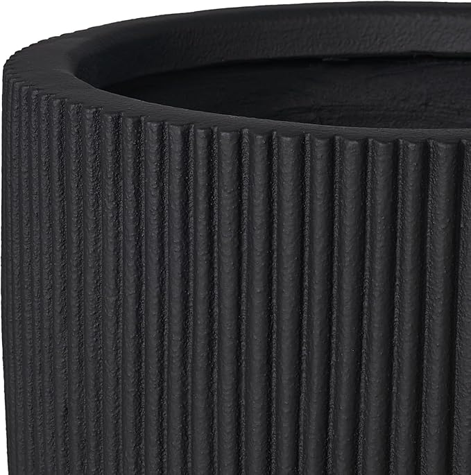 TerraDeco 16 Inch Handmade Concrete Outdoor Planter - Classic Striped Design | Fiberglass & Composite Material | Durable for Commercial & Home Decor