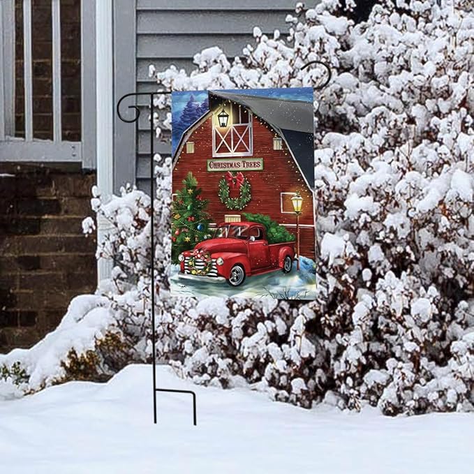 Christmas Tree Farm Garden Flag Red Pickup Barn 12.5" x 18" Briarwood Lane