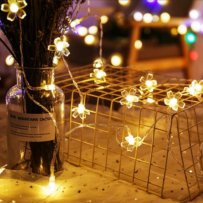 Indoor Decorative Flower String Lights , 33ft 100 LED Plug in Fairy Cherry Blossom Floral Lamp for Bedroom Window Wall Ceiling Tree Hanging, Christmas Thansgiving Easter Decorations (Warm White)