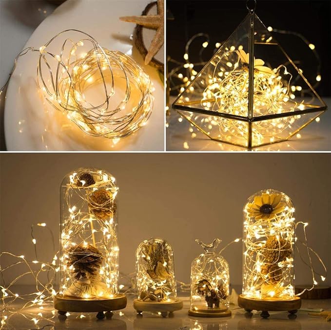 with Timer Function Battery Operated Dewdrop Led Lights,Mini Fairy Lights for Home Parties Christmas/Halloween Holiday Decoration,6 Hours on/18 Hours Off,30 LEDs,10 Feet (Warm White, 4)