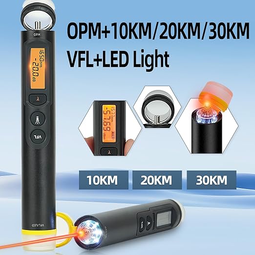 TFN 3-in-1 Fiber Optic Tester, 20KM Visual Fault Locator, Optical Power Meter with LCD Display and LED Light, Includes FC Male to LC Female Adapter for LC/FC/SC/ST