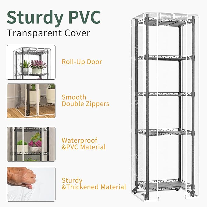 Mini 5-Tier Greenhouse for Indoor Outdoor , 15.7" L×11.8" W×62.3" H Portable Greenhouse with Clear PVC Cover and Metal Shelf for Growing Vegetables, Flowers and Seedlings, with Wheels