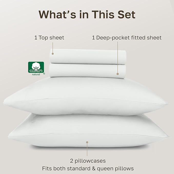 California Design Den 100% Egyptian Cotton Bed Sheets Queen Size Set - Certified Authentic Luxury Deep Pocket Bed Sheets Set, Soft Sateen Breathable Sheets for Hot Sleepers - Ivory
