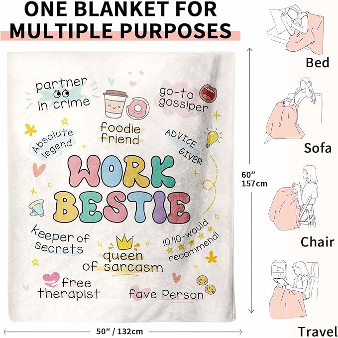Glydein Work Besties Gifts for Women, Flannel Soft Blanket Decor, Coworker Best Friend Bestie Gifts for Women, Work Friendship Friend Birthday Gift, Work Bestie New Job Farewell Gift