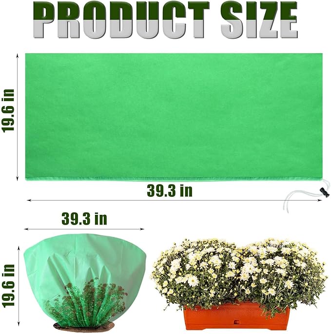 EYNDYN 8 Pcs Plant Covers Frost Protection Bag 39.3" x 19.6" Winter Reusable Plants Jacket with Drawstring Shrub Protection Wraps Bags Frost Blanket for Winter Outdoor Garden Plants
