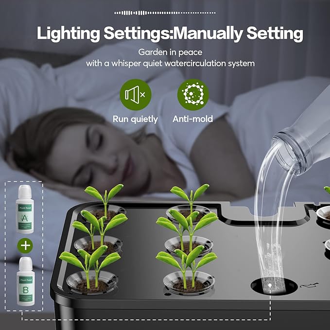 MUFGA 12 Pods Hydroponics Growing System, Indoor Garden with LED Grow Light, Plants Germination Kit, Mini Herb Garden with Pump System, Height Adjustable (No Seed)