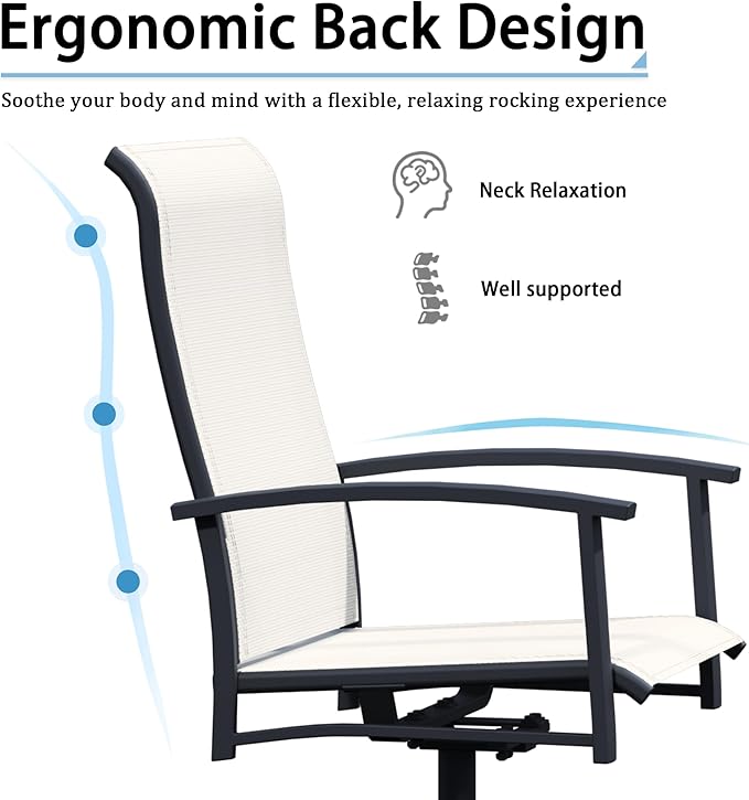 Outdoor Swivel Dining Chair Set of 4, All Weather Patio Dining Chair with Textilene High Back and Metal Frame for Backyard, Lawn Garde and Deck, Oyster Beige