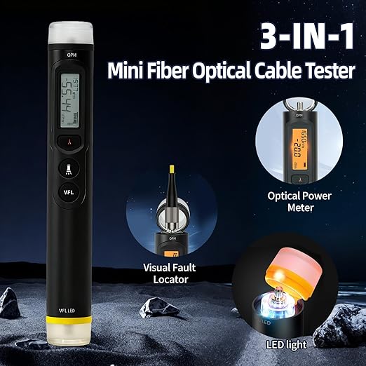 TFN 3-in-1 Fiber Optic Tester, 30KM Visual Fault Locator, Optical Power Meter with LCD Display and LED Light, Includes FC Male to LC Female Adapter for LC/FC/SC/ST