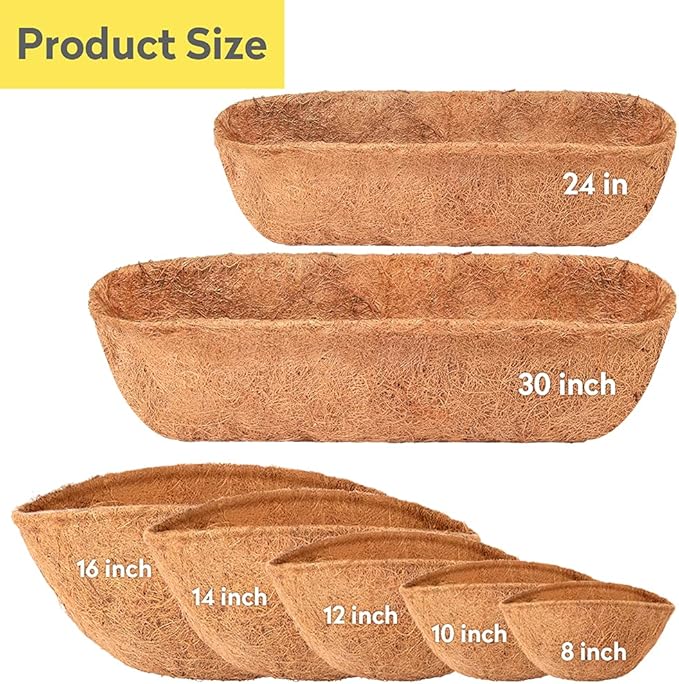 36 Inches Trough Coco Liner Replacement for Plant Hanging Basket, 2 Pcs Thick Coconut Fiber Liners for Garden Flowers Planter, Window Flower Box, Vegetables Pot